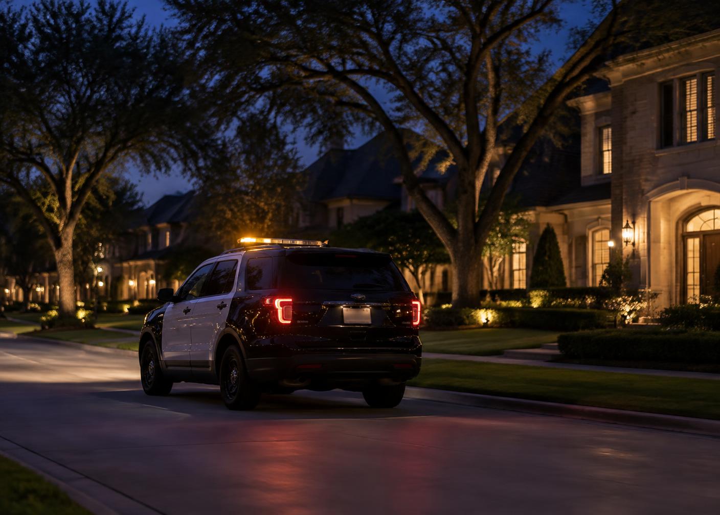 Marked patrol vehicle conducting an evening HOA watch